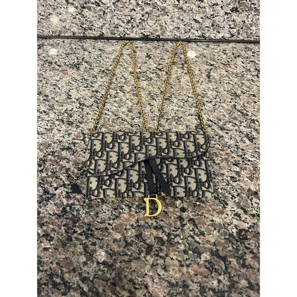 Christian Dior Small Saddle Pouch Chain Blue Dior Oblique Jacquard SPB-JB 340754 - Picture 1 of 14
